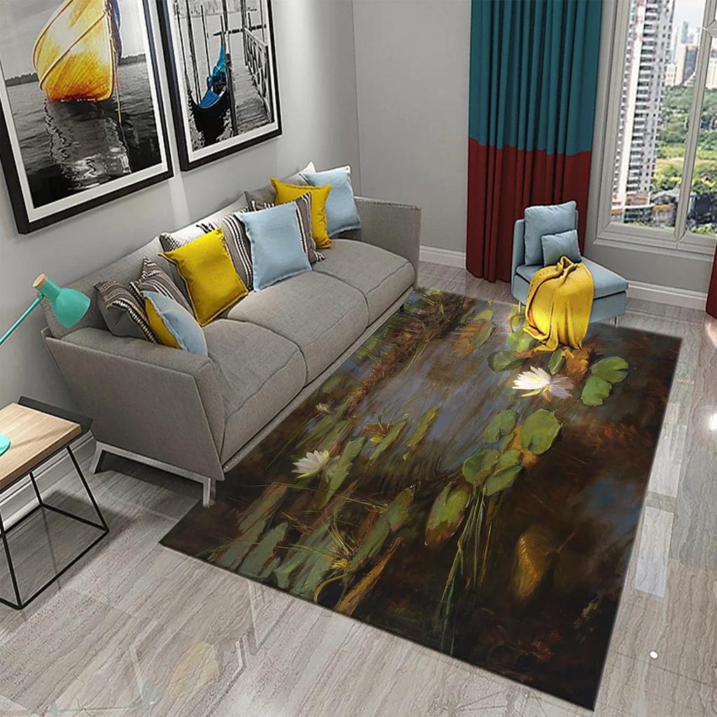 3D Water Lily Abstract Oil Painting Carpet Bathroom Kitchen Non-Slip Doormat Rug Bedroom Living Room Decor