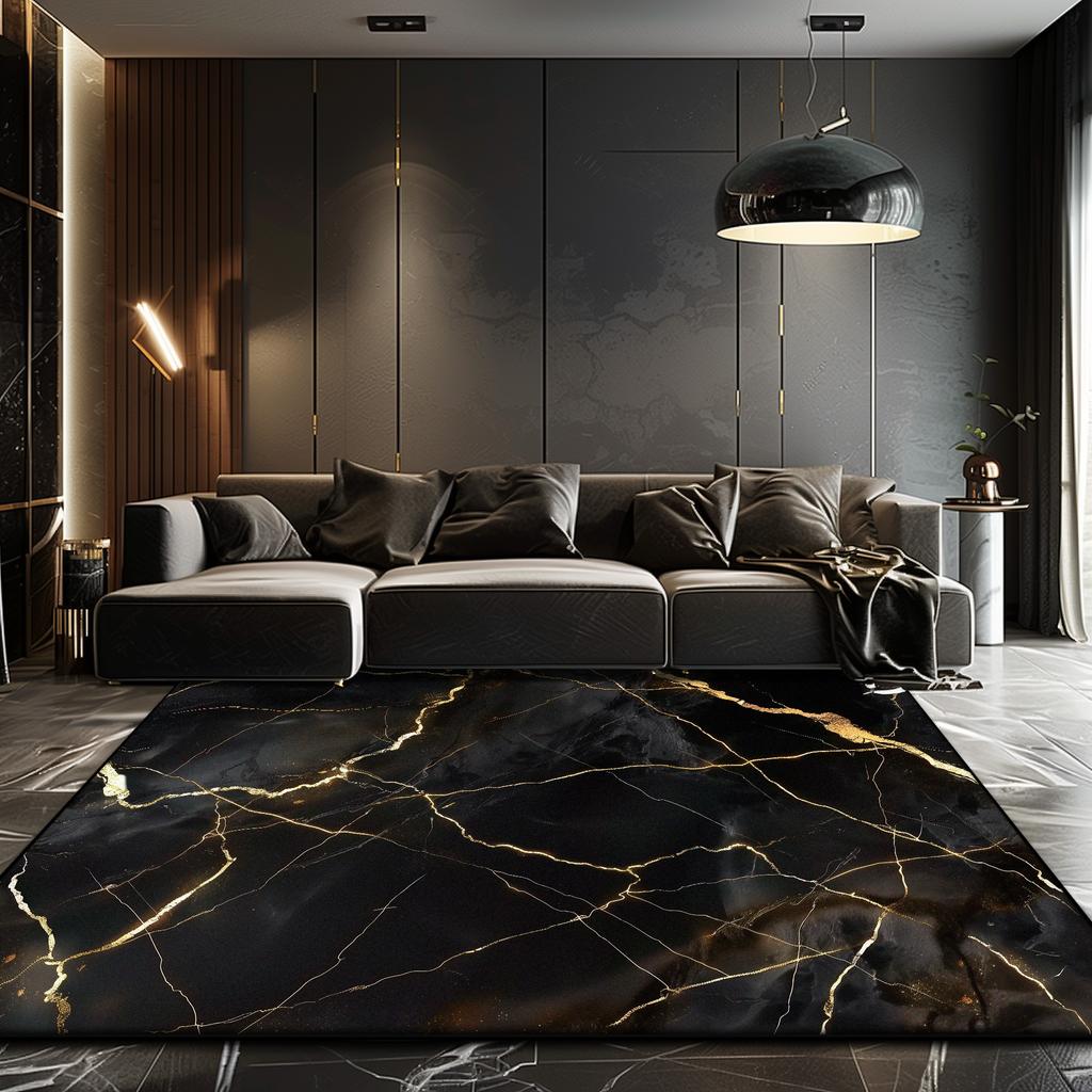 Black Golden Marble Living Room Rug Luxury Decoration Home Large Area Soft Carpets Lounge Bedroom Bedside Fluffy Antiskid Mat
