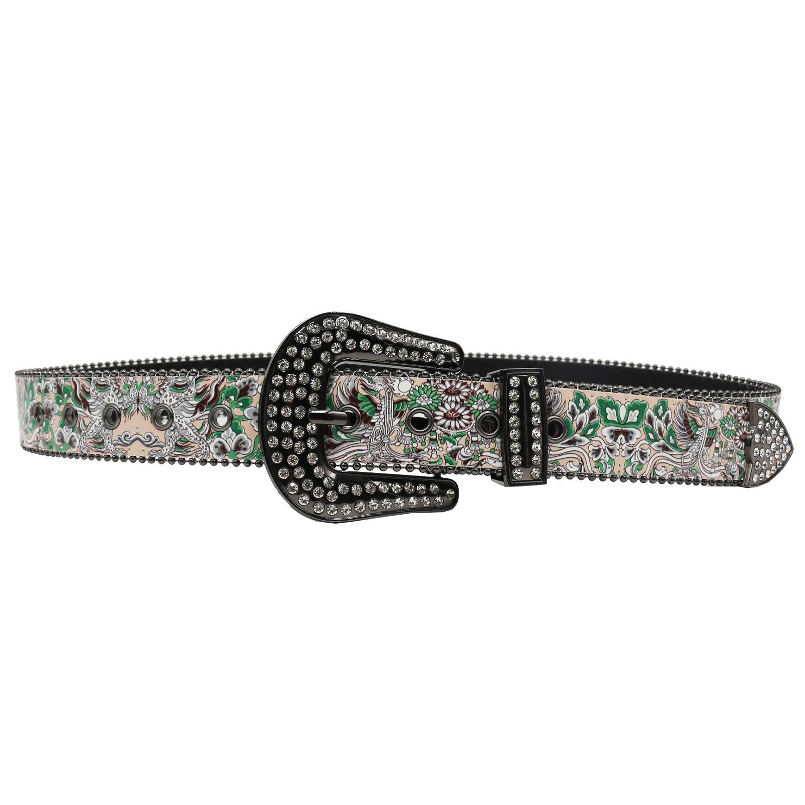 

Ремень со стразами, принт, новый китайский стиль, цветочный, модный, сексуальный, европейский и американский стиль, высококачественный женский ремень 115cm