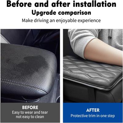 Cubierta de Almohadilla de Reposabrazos de Cuero PU para Coche Multicolor Consola Central Bordado de Ondas Protección de Caja de Asiento de Coche Cojín Soporte para Manos