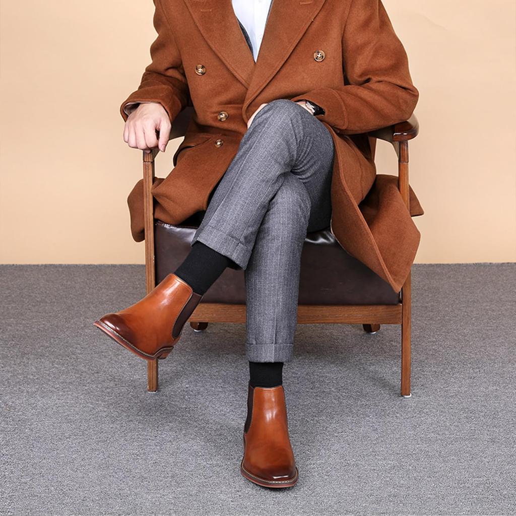 Business Chelsea Side Gore Chukka Leather Genuine Dress [Foxsense] Boots, Shoes, Boots, Business, Boots, Men's Boots, Shoes, Leather, Shoes, Formal,