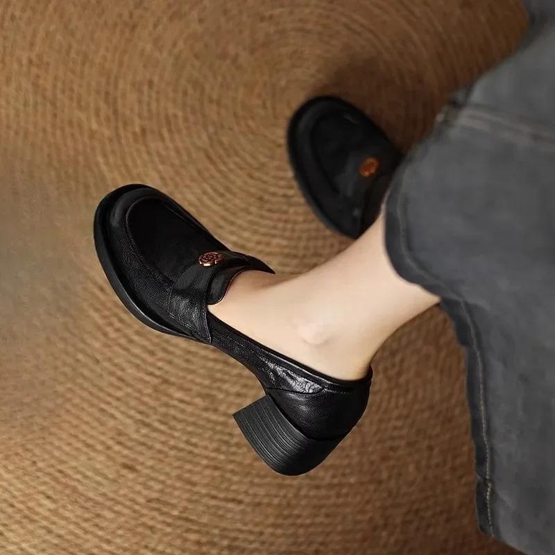 Fashion 2025 Autumn new women's sheepskin slip-on oxfords 5.5cm thick high heel casual female loafers heeled moccasins shoes for woman