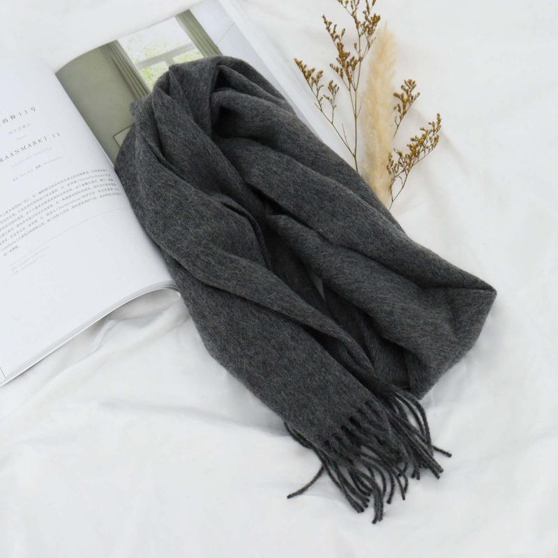 Solid color 100% wool scarf, women's high-end sense, women's versatile spring and autumn thin scarf, men's shawl wholesale