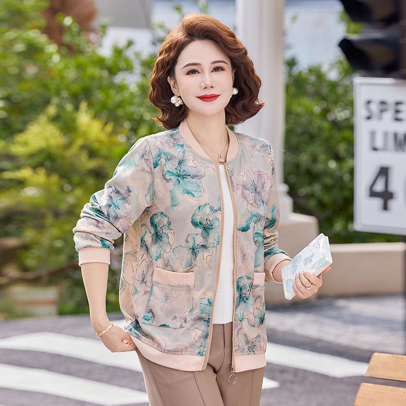 

Mom s 2026 Spring Casual Baseball Jacket: Lightweight Middle-aged & Elderly Women s Short Top XXXL [For 57.5-65kg] зелений