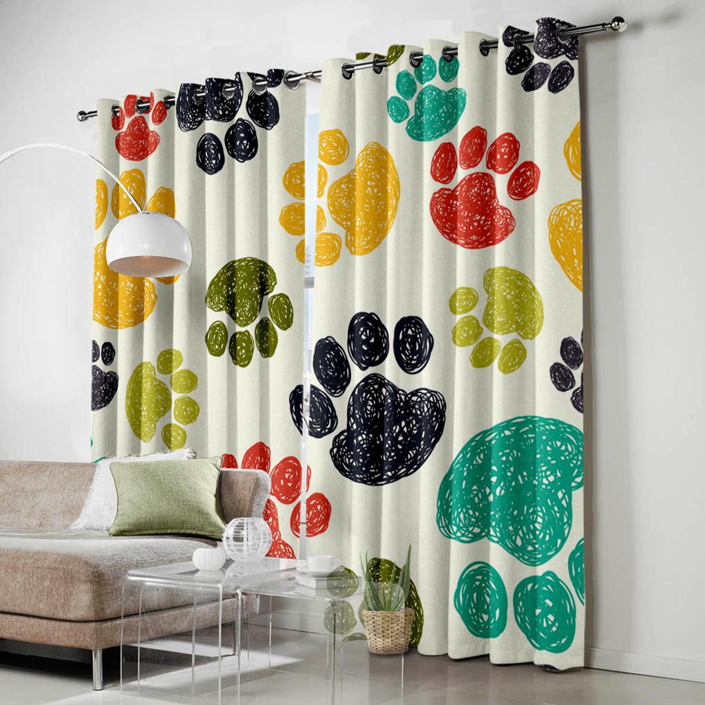 Colour Dog Paw Print Window Curtains Curtains for Living Room Decorative Items Living Room