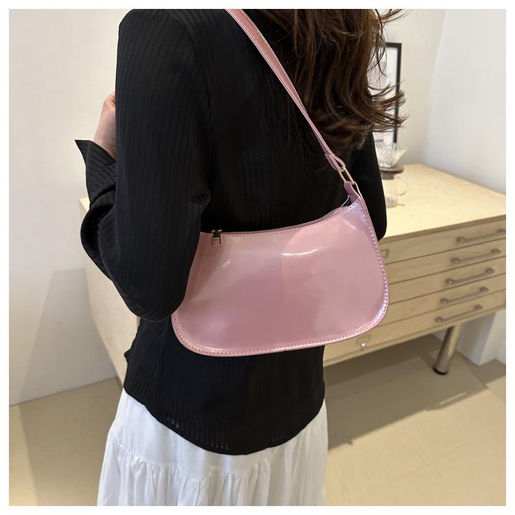 Women's 2024 Patent Leather Minimalist Shoulder Bag – Solid Color, Versatile, Fashionable, Casual Underarm Style