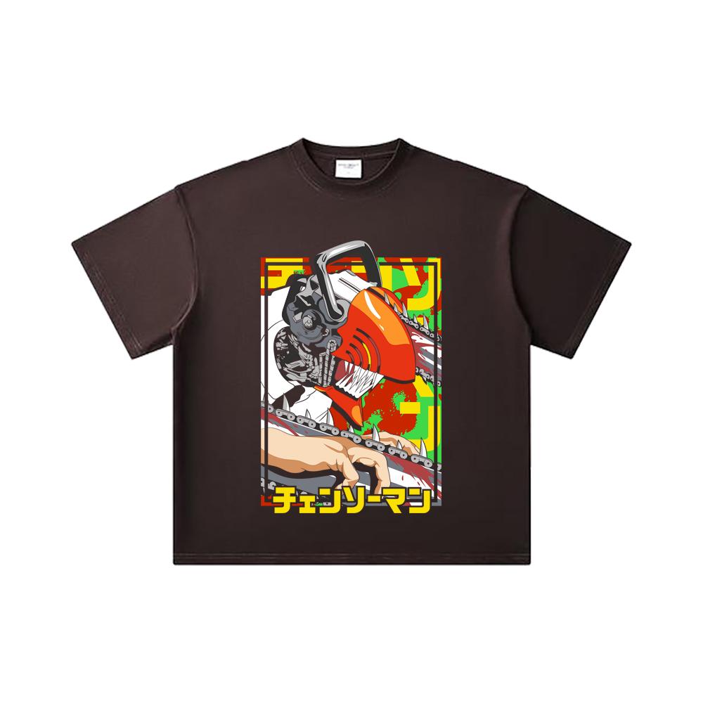 260 GSM Double Yarn 32 Count 100% Cotton Chainsaw Man V5 Denji Print Unisex Heavy Cotton T Shirt