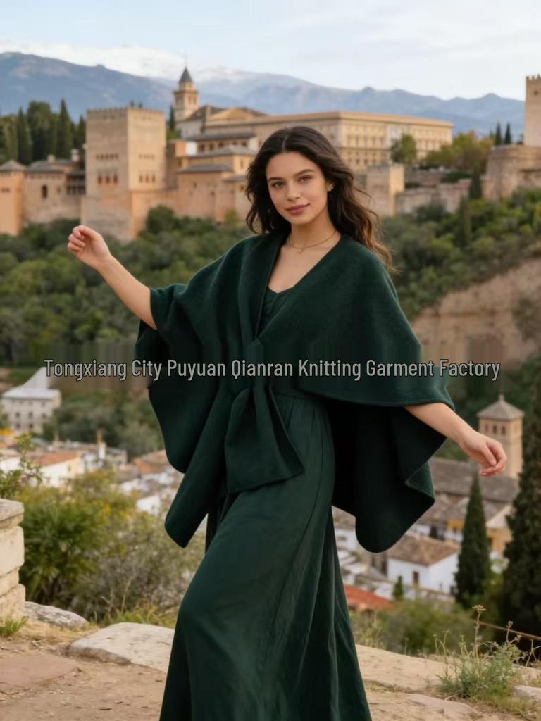 Women's Versatile Solid Color Slit Shawl: Fashionable Autumn/Winter Outer Cardigan