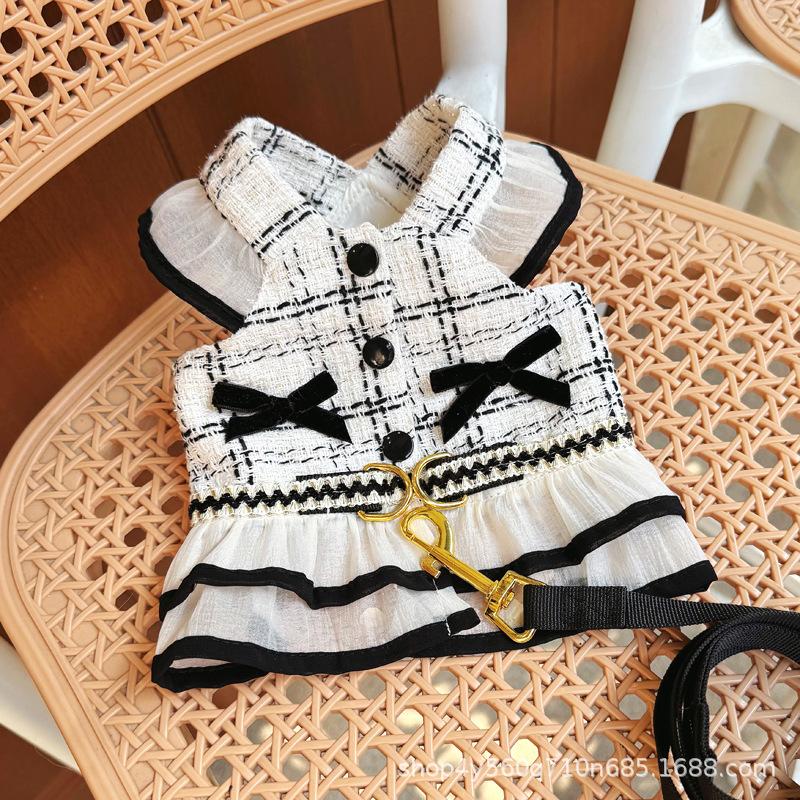 

Pet small dog dog clothes spring and summer new Xiaoxiangfeng princess skirt with leash XL чёрный