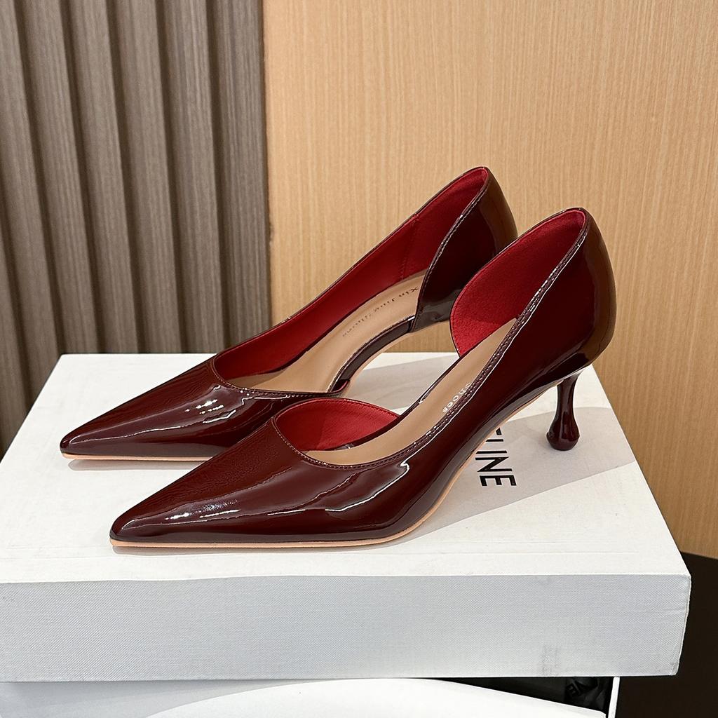 701-2 French Fashion Pointed High-heeled Single Shoes Women's New Simple Side Empty Shallow Mouth Stiletto Single Shoes Commuter Women's Shoes