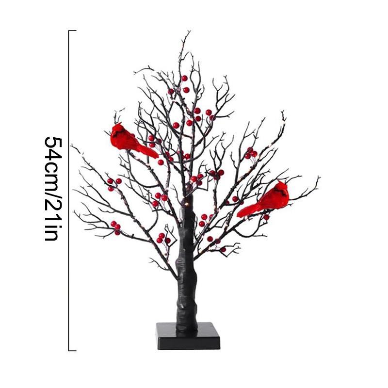 Vintage Glowing Tree With Cardinals, Trees With Cardinals, Little Red Bird Trees Light, Christmas Tree With Berries