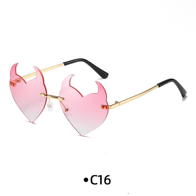 Novel Rimless Devil Ear Heart Shape Sunglasses for Women Men Trendy Creative Party Halloween Cosplay Glasses UV Protection