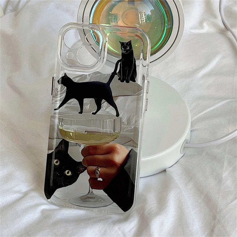Ins Korea Cute Cartoon 3d Black Cat Transparent Phone Case For Iphone 13 12 11 Pro Xs Max X Xr Clear Shockproof Soft Back Cover
