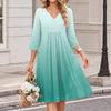 Women's V Neck Casual Three Quarter Sleeve Gradient Print Dress