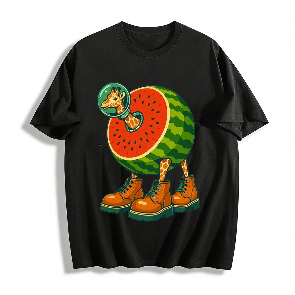 Weird Giraffe Watermelon Print Casual Funny T-Shirt Pure cotton T-shirt XXS