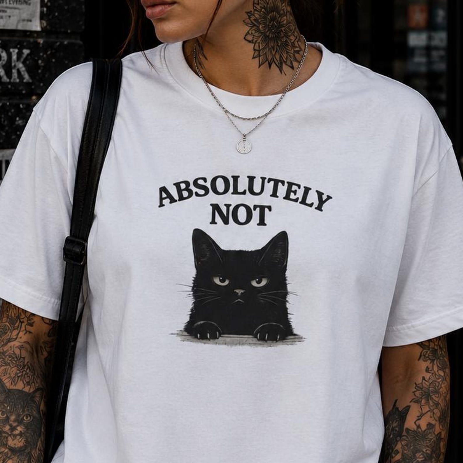 Absolutely Not Cat Shirt, Funny Black Cat Tee, Sarcastic Cat T-Shirt, Introvert Humor Shirt, Grumpy Cat Gift S