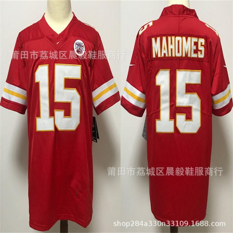 Kansas City Chiefs NFL Koszulka Piłkarska Mahomes 15 Kelce 87 Haftowana Bawełniana Męska Koszulka Sportowa Drużynowa