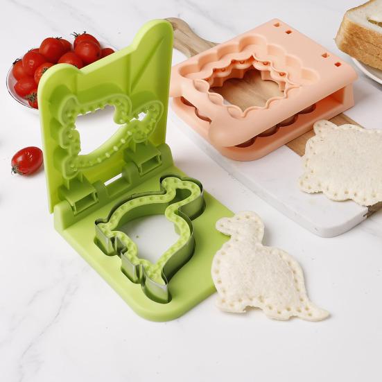 Dinosaur Sandwich Cutter Cookie Breakfast Mold Stainless Steel Bread Shaper Non-Stick Sandwich Sealer for Kids Lunchboxes