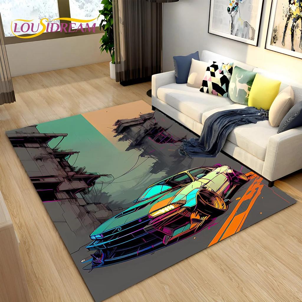 3D Racing Sports Car Soft Area Rug Large,Carpet Rug for Home Living Room Bedroom Sofa Doormat Decor,Kid Play Non-slip Floor Mat