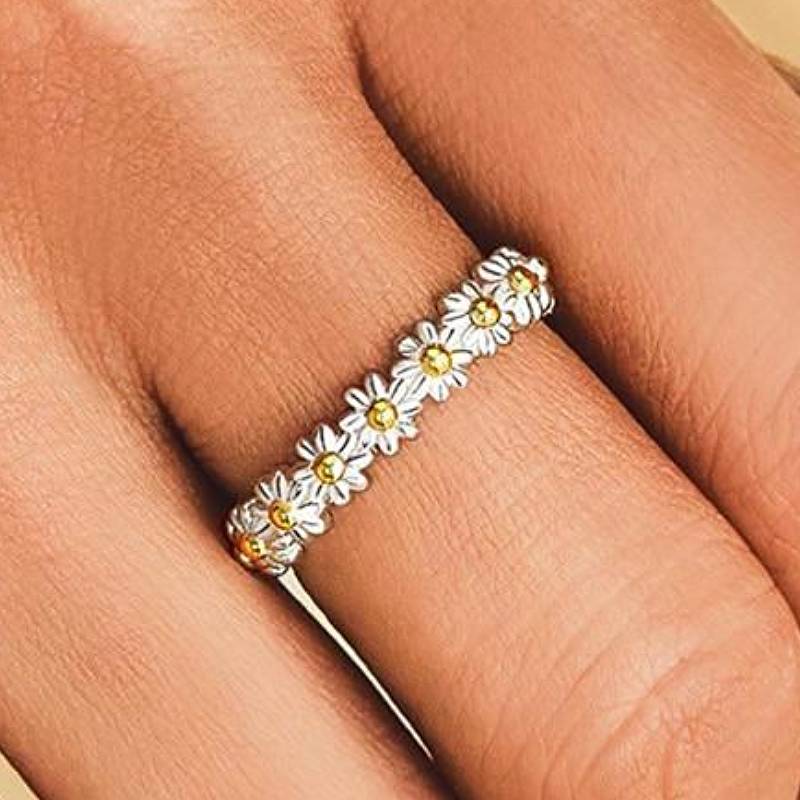 Xiaomi Huitan Fresh Style Floral Ring for Women Two Tone Elegant Versatile Wedding Daily Fashion Accessories Party Rustic Metal Jewelry