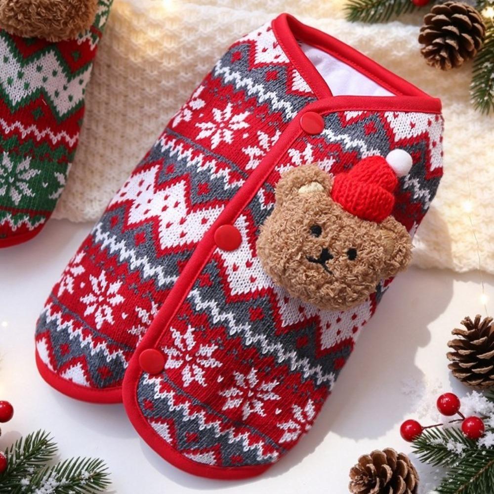3D Bear Design Christmas Pet Knitted Vest Thickened Warm Dog Vest Jacket Daily Wear