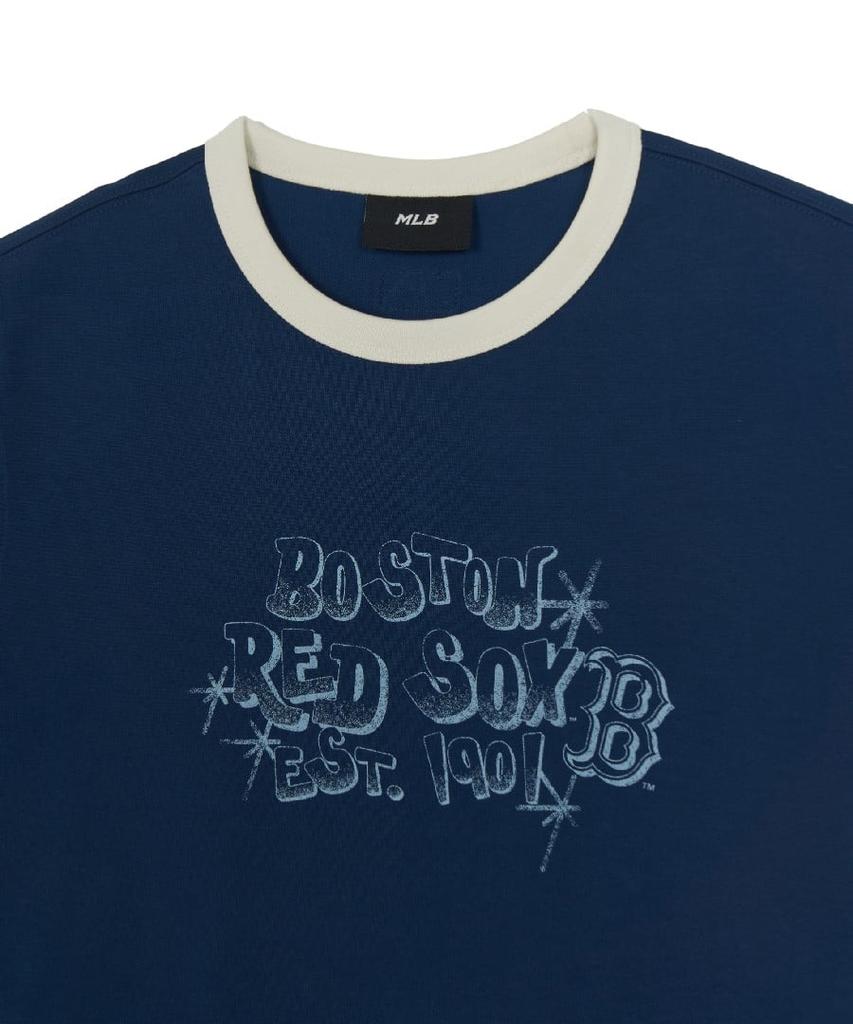 Emelbi Letter Graphic Regular Fit Ringer T-Shirt Bos (D.Navy) (A Type)