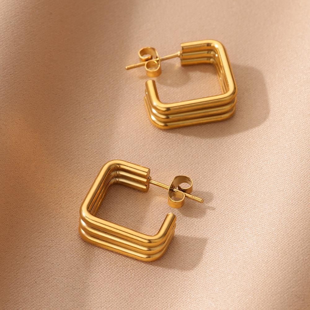 Quadratische Edelstahl-Ohrstecker für Damen Piercing Goldfarbe Ohrstecker Trend Weibliche Ästhetik Ohrschmuck aretes mujer