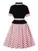 Retro Colorblock Polka Dot Short Sleeve Dress with Turn-Down Collar - Elegant Spring/Summer Style