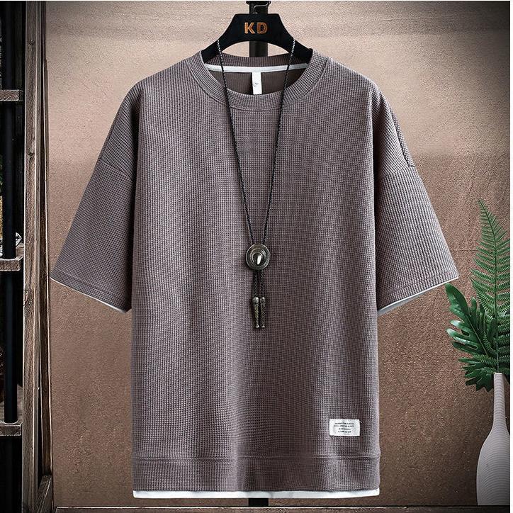 Waffle Men's Summer Short Sleeve and Shorts Two Piece Sets Sports Casual Tracksuit Men Comfortable Cool Shorts Oversized Set