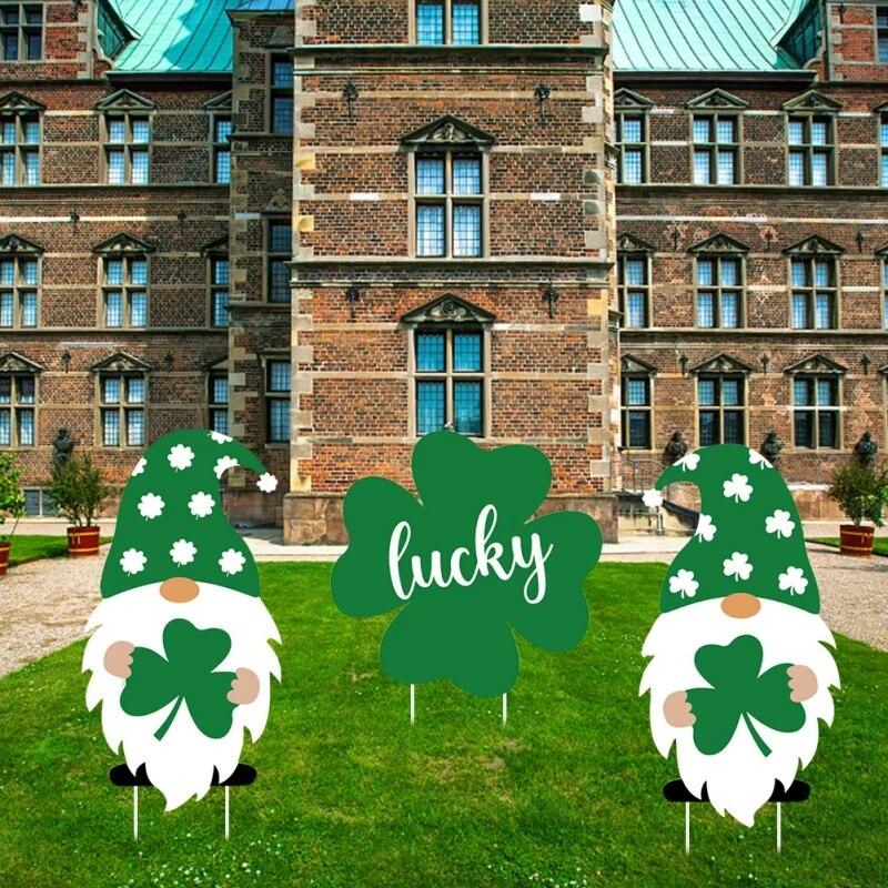 St. Patricks Day Decoration Outdoor Lawns Yard Sign St Patricks Day Irish Green Yard Shamrocks Sign With Stakes For Garden Decor