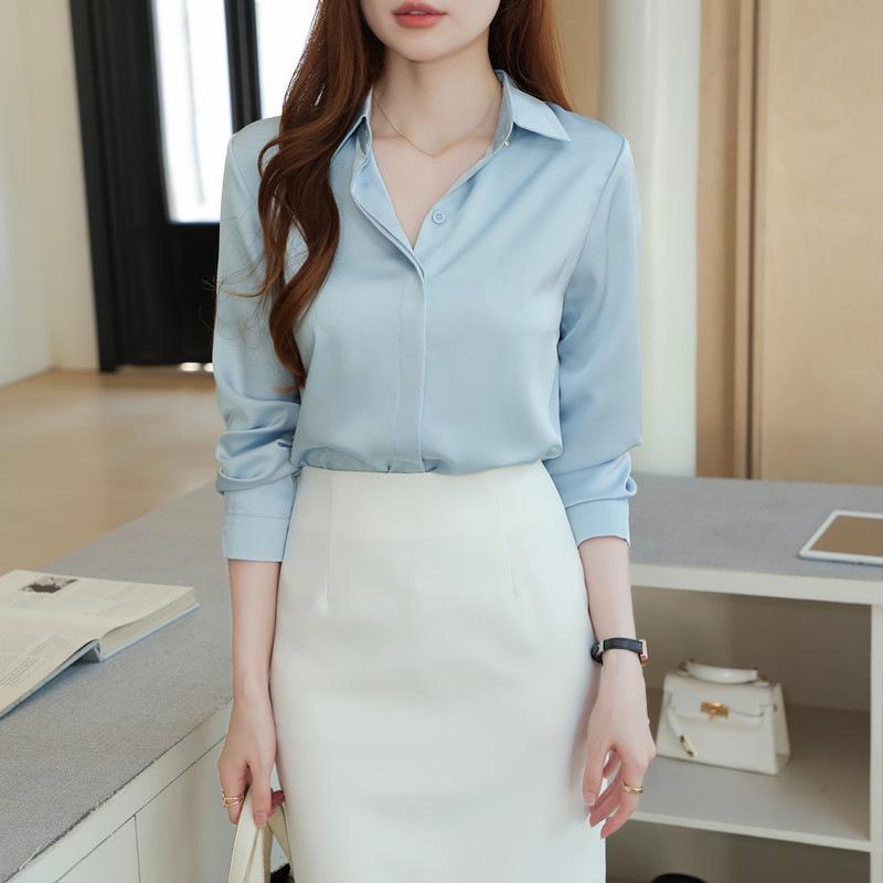 2025 Women's Professional Satin Long Sleeve Shirt with OL Versatile Design & 3D Pattern