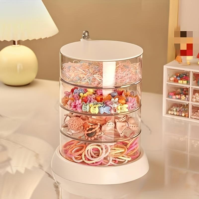"Elegant Keeper" Princess-Themed Multi-Layer Rotating Jewelry Organizer - Transparent, Anti-Oxidation Storage For Hair Accessories