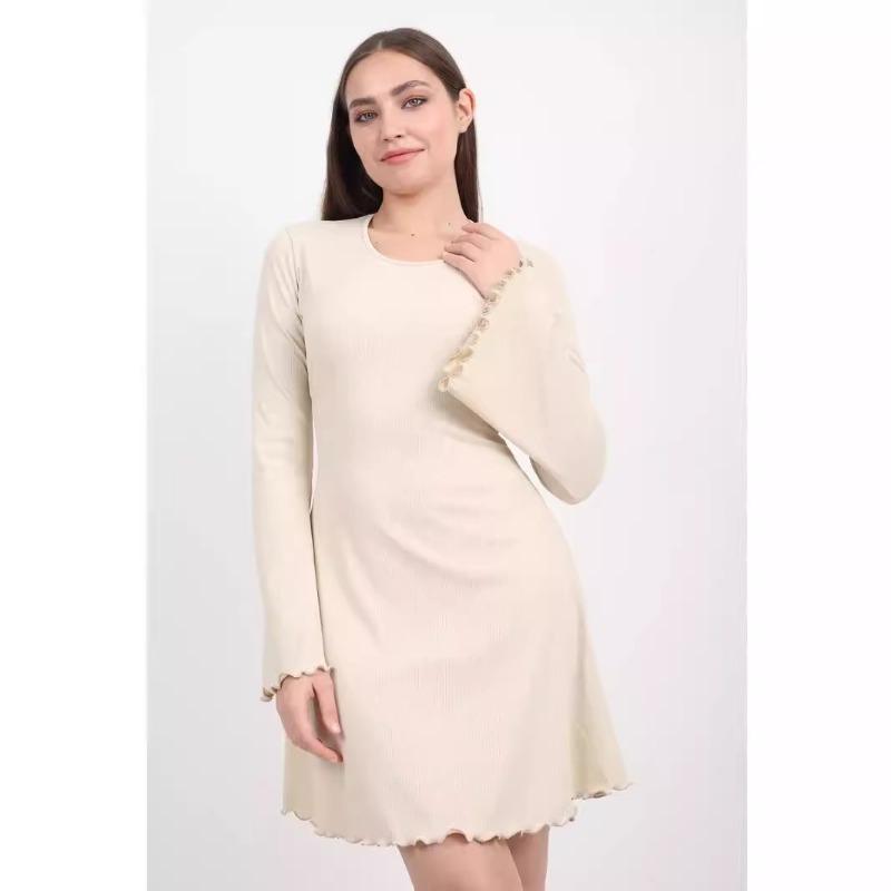 

Женское осенне-зимнее модное трикотажное платье из чистого хлопка с длинными рукавами и завернутыми ягодицами, повседневные платья на шнуровке S слоновая кость