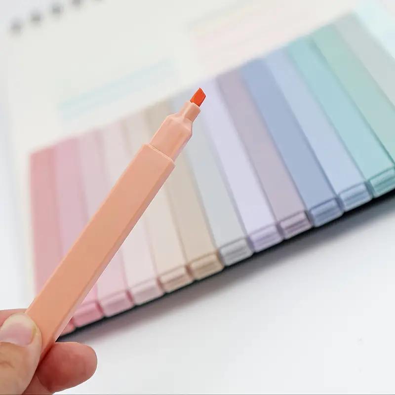 12/20 Stück Pastell Morandi Quadratische Textmarker: Ästhetische Meißelspitze, kein Durchbluten & kein Verschmieren, für Journaling, Schule & Büro