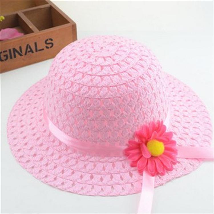 Children Straw Hat Breathable Lightweight Summer Sun Hat with Wide Brim and Decorative Flower Ribbon Suitable for Outdoor Activities