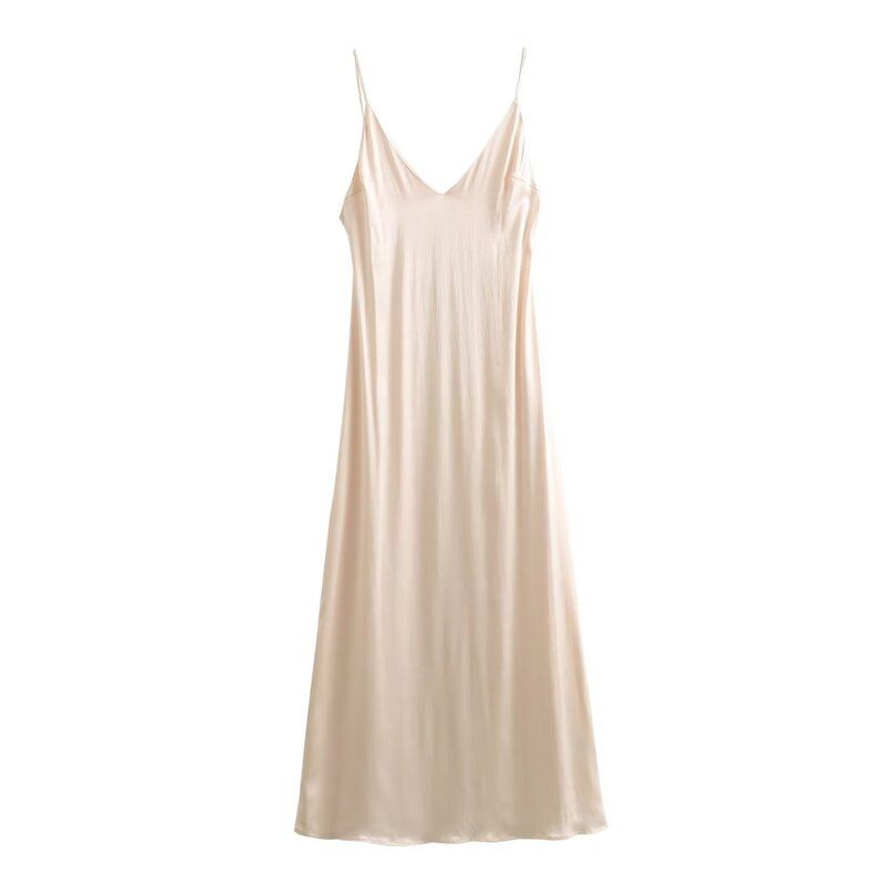 Fashion Style Fall and Winter New Arrival Women's Sling Graceful and Fashionable Silk Satin Texture Mid-Length Dress 1131807 622