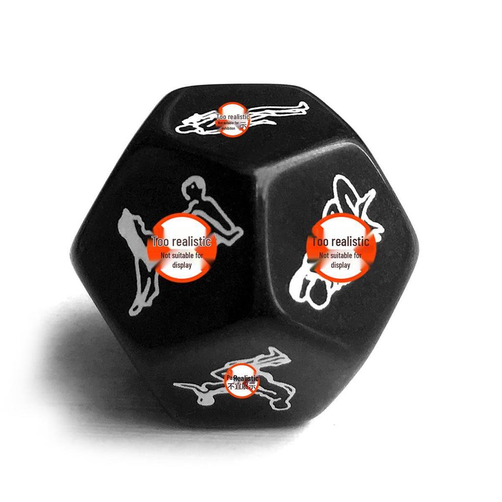 Black 25mm Twelve-Sided Androgynous Love Position Dice - Adult Foreplay Fun Sex Toy.