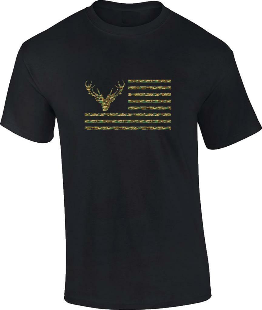 Camo Deer Flag T-Shirt Deer Head Hunting Tee XL