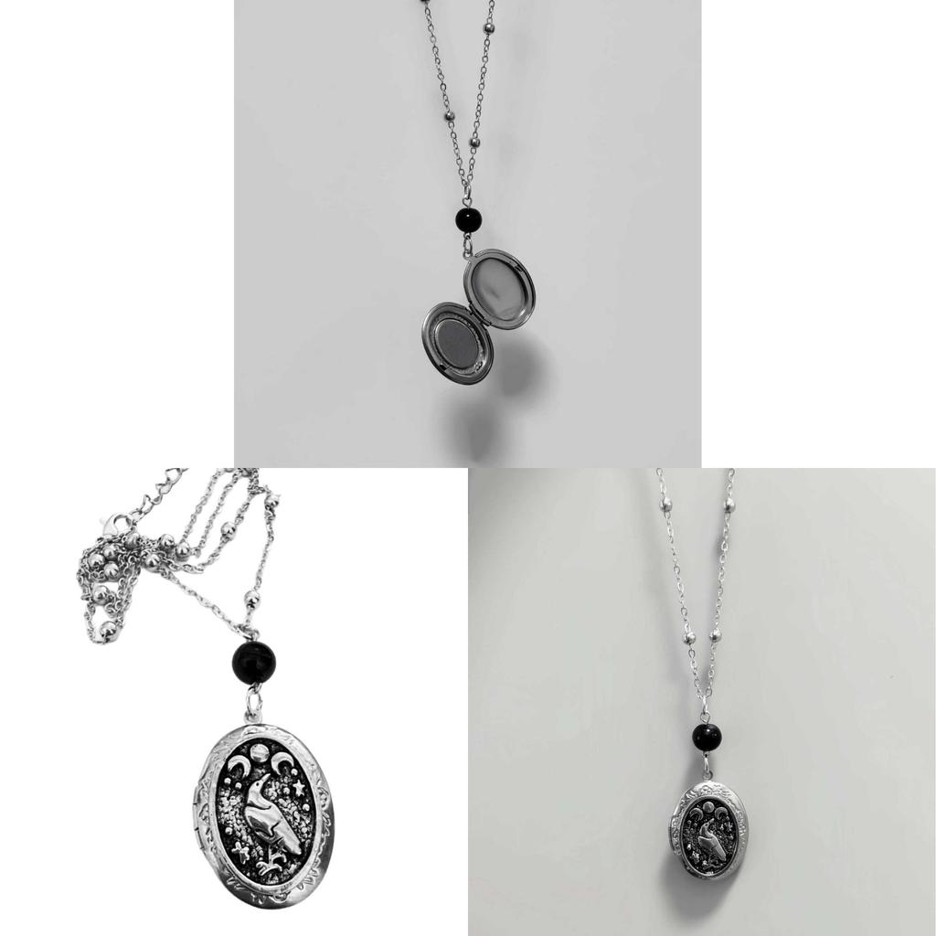 Gothic Moon Raven Goddess Necklace With Geometric Pendant For Women