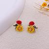 Color Contrast Daisy Flower Earrings Niche Design Sensitive Mori Oil Drip Earrings In Wind Earrings