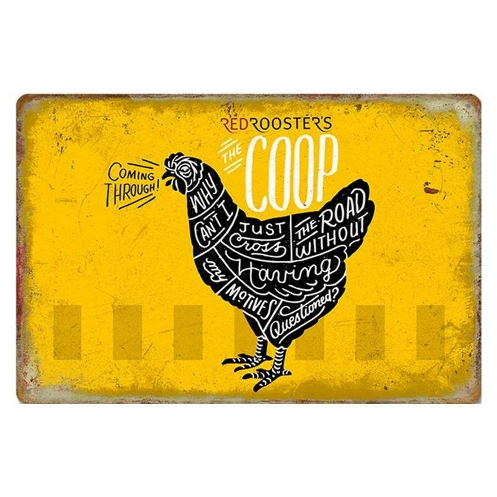 Antique Country Barnyard Rooster Chicken Metal Sign Retro Farm Wall Art For Farmhouse Kitchen Barn Cafe Wall Decoration