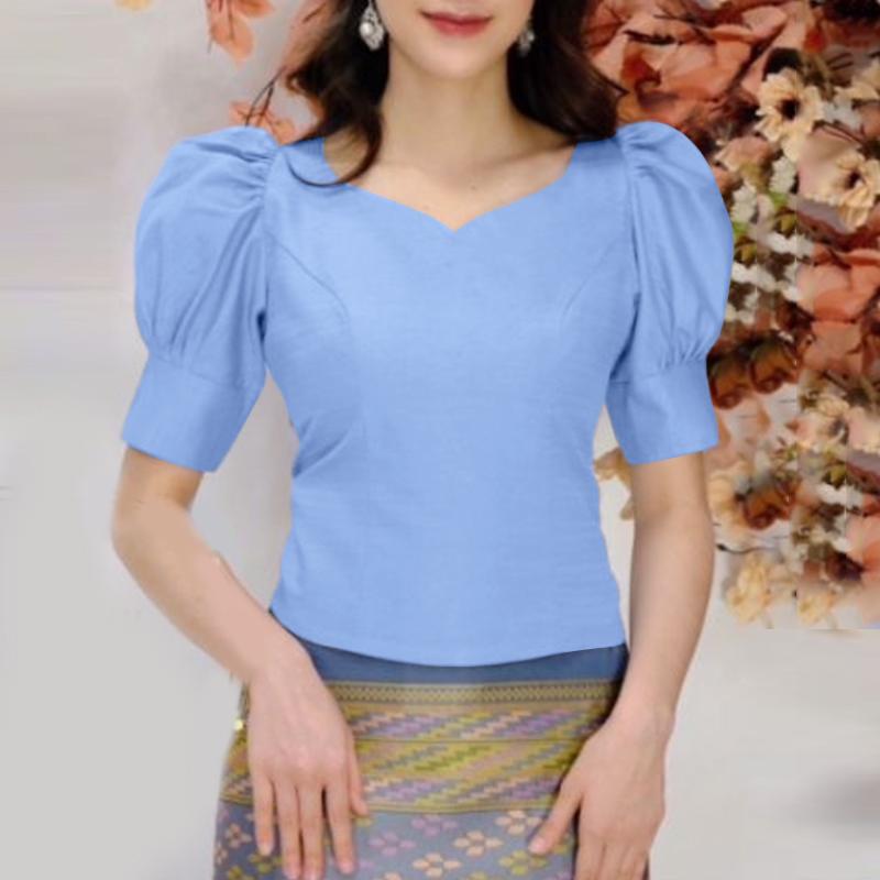 

ZANZEA Women Summer V-Neck Elegant Casual Half Sleeve Blouse M синий