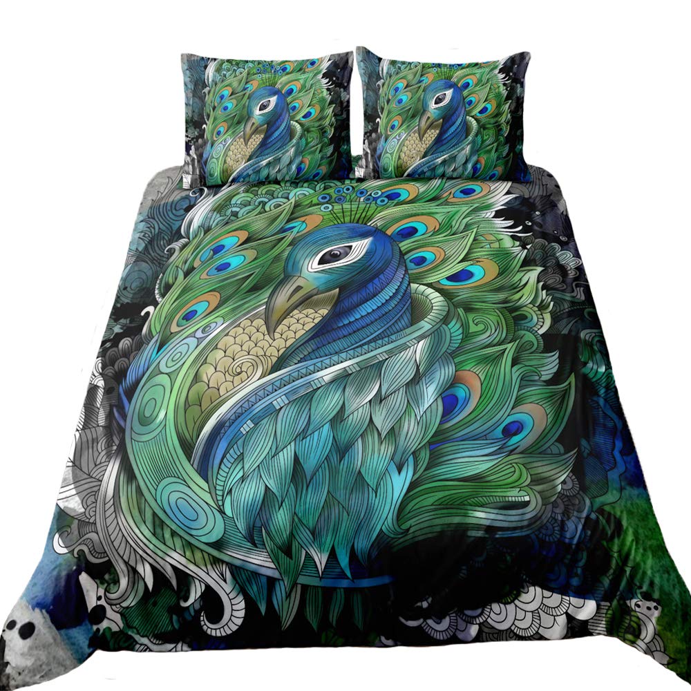 Peacock Duvet Cover Set for Teens Adults Quilt Covers Queen Lightweight Down Room Decor 2 Pillowcases 1 Duvet Cover No Comforter