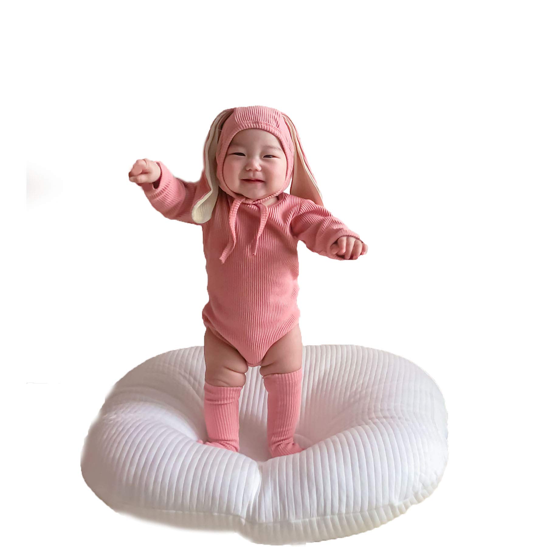 

SLINX Rabbit Romper with Bunny Solid Baby for Boys and TW Size Ears, Soft, Color, Underwear, Pajamas, Jumpsuit, Girls, (Ribbed Pink, 73)