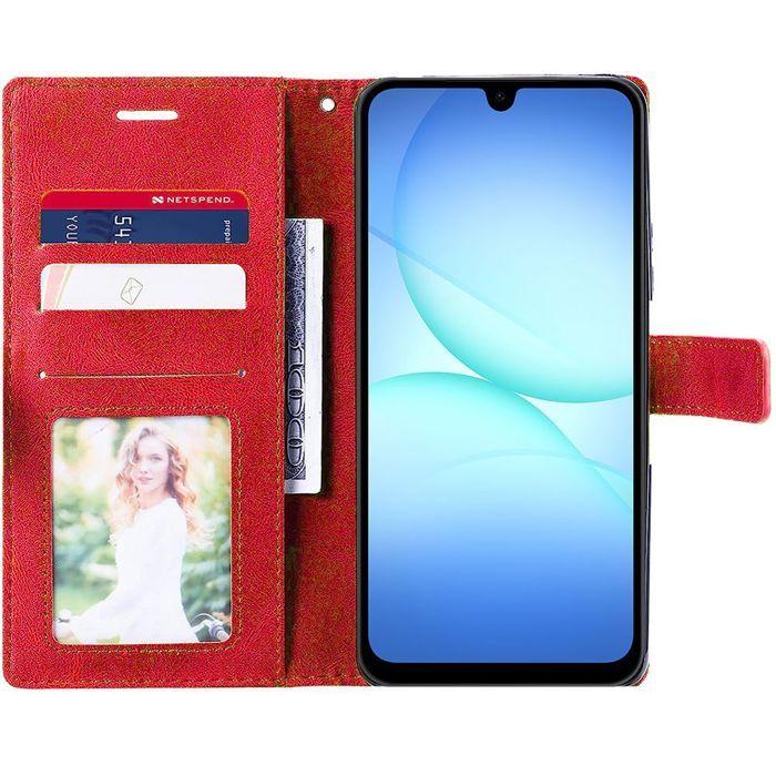 Coque de Protection - BOOLING - Samsung Galaxy A17 4G/5G - Antichoc Effet Cuir Rouge - 2 Vitres