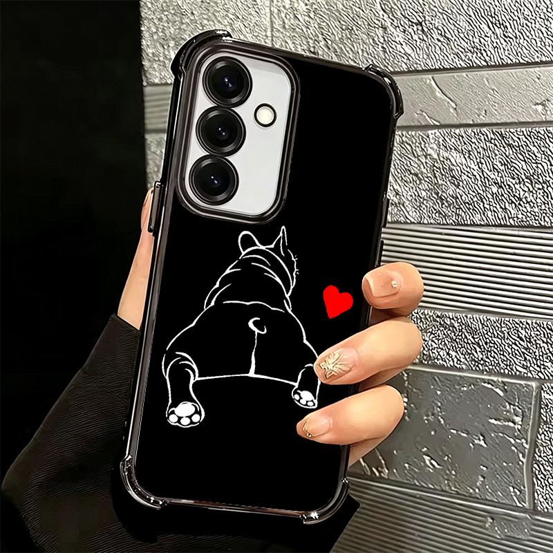 French Bulldog Black Desgin Plating Phone Case For Samsung A17 A07 A37 A57 A16 A56 A15 A55 A14 A54 A13 A53 A26 A36 A25 A35 A24 A
