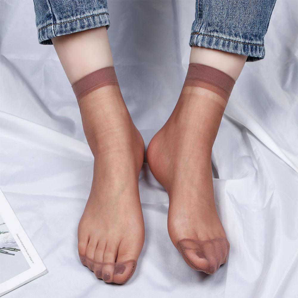 Women Sexy 10 Pairs Short Socks Ultra-thin Transparent Crystal Stockings Ankle Socks
