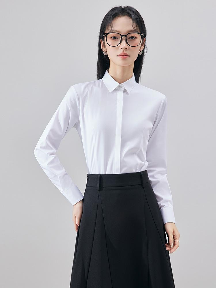 Women's Blue Long-Sleeve Professional Shirt - Solid Color, Ideal for Spring/Autumn Office and Interview Wear