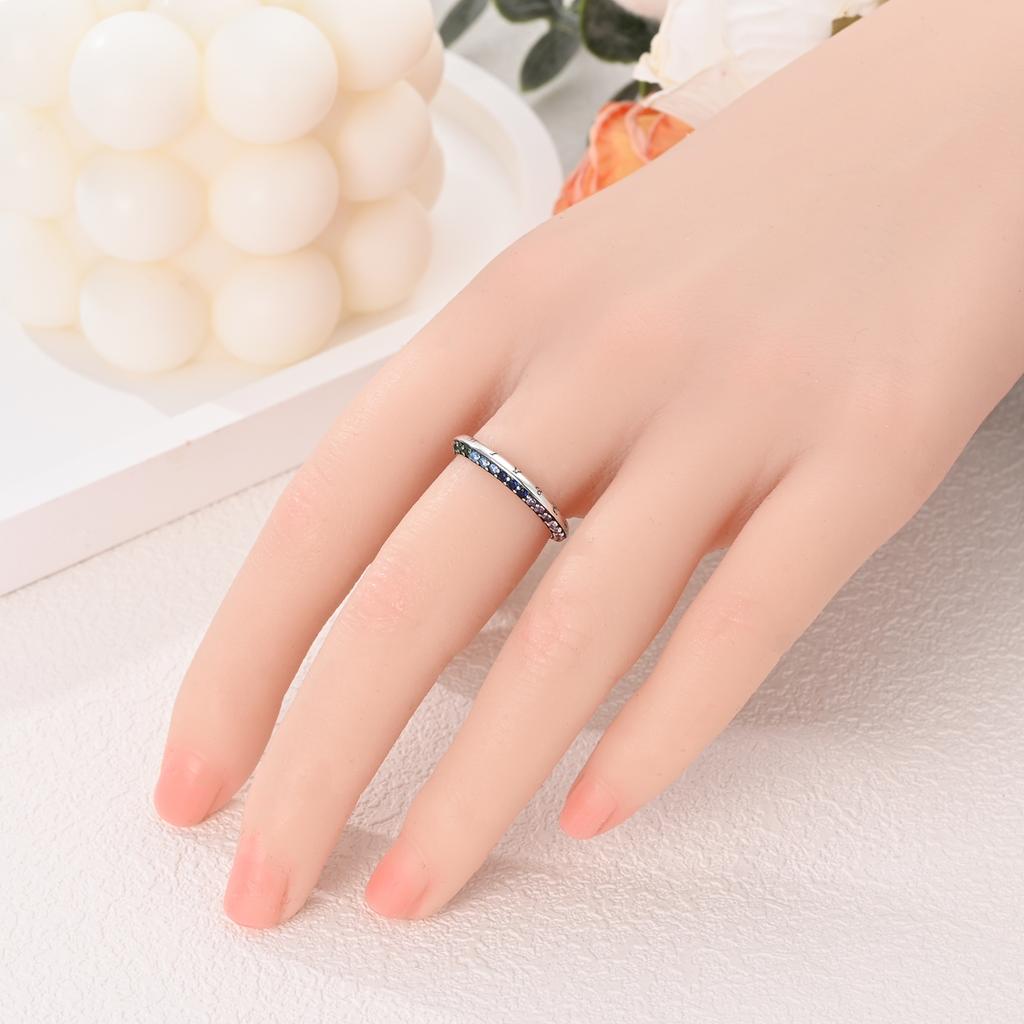 925 Silver Rainbow Colorful Zircon Closed Ring For Women Valentine's Birthday Fine Gifts Wedding Jewelry Accessories