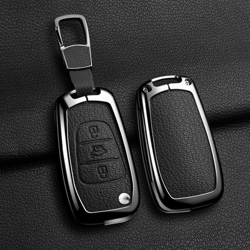 Interior Mouldings 2/3button Car Alloy Leather Key Case Cover For Kia K2 K5 Rio 3 Picanto Ceed Cerato Sportage For Hyundai i20 i